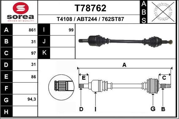 EAI T78762 - Piedziņas vārpsta www.autospares.lv