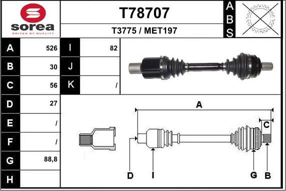 EAI T78707 - Drive Shaft www.autospares.lv