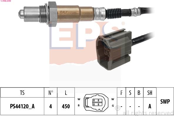 EPS 1.998.599 - Лямбда-зонд, датчик кислорода www.autospares.lv