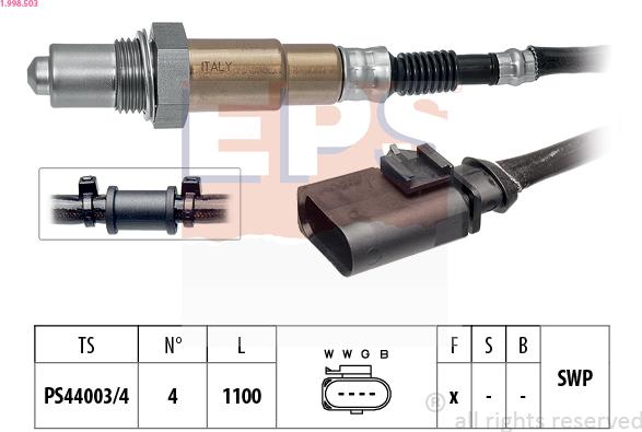 EPS 1.998.503 - Лямбда-зонд, датчик кислорода www.autospares.lv