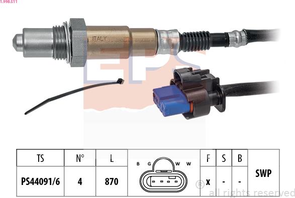 EPS 1.998.511 - Лямбда-зонд, датчик кислорода www.autospares.lv