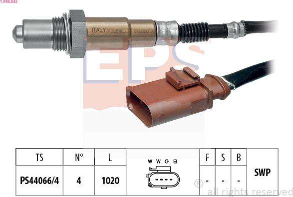 EPS 1.998.042 - Лямбда-зонд, датчик кислорода www.autospares.lv