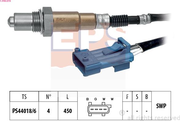 EPS 1.998.078 - Лямбда-зонд, датчик кислорода www.autospares.lv