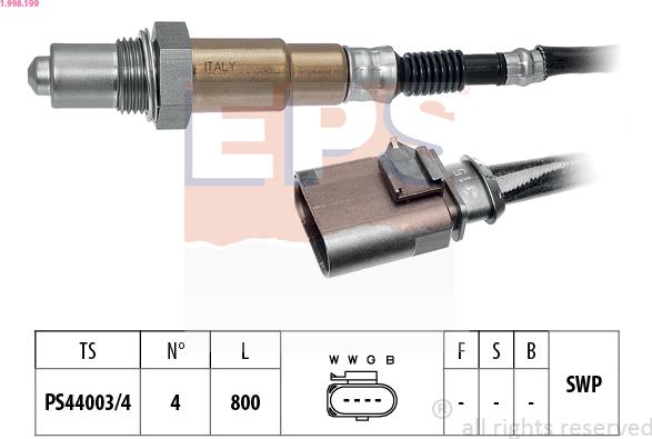 EPS 1.998.199 - Лямбда-зонд, датчик кислорода www.autospares.lv