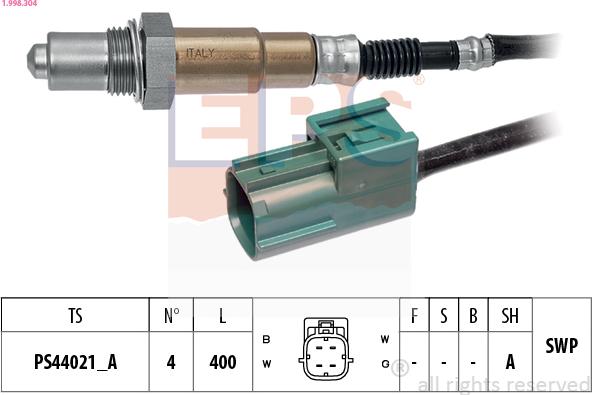 EPS 1.998.304 - Лямбда-зонд, датчик кислорода www.autospares.lv