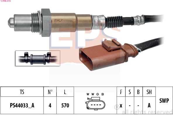 EPS 1.998.315 - Lambda zonde autospares.lv