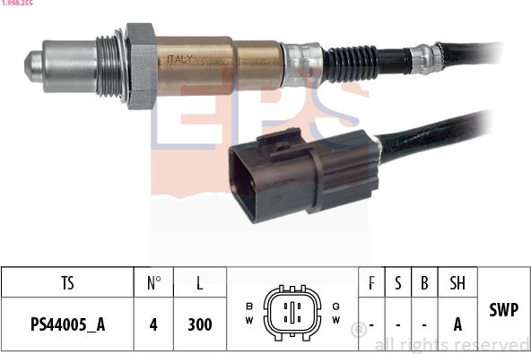 EPS 1.998.255 - Лямбда-зонд, датчик кислорода www.autospares.lv