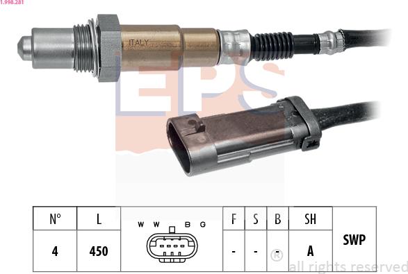 EPS 1.998.281 - Лямбда-зонд, датчик кислорода www.autospares.lv