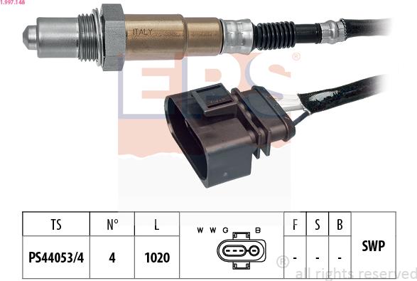 EPS 1.997.148 - Лямбда-зонд, датчик кислорода www.autospares.lv