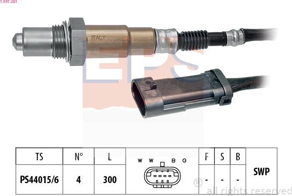 EPS 1.997.281 - Лямбда-зонд, датчик кислорода www.autospares.lv