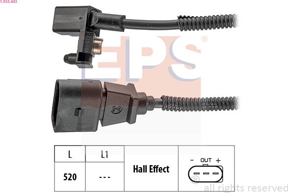 EPS 1.953.443 - Sensor, crankshaft pulse www.autospares.lv