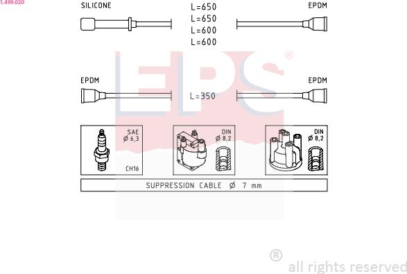 EPS 1.499.020 - Augstsprieguma vadu komplekts www.autospares.lv