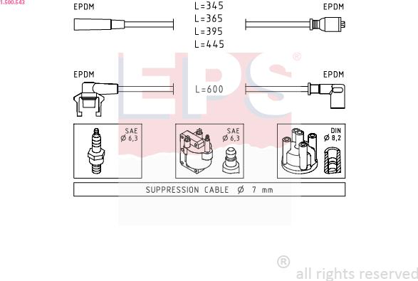 EPS 1.500.543 - Augstsprieguma vadu komplekts www.autospares.lv