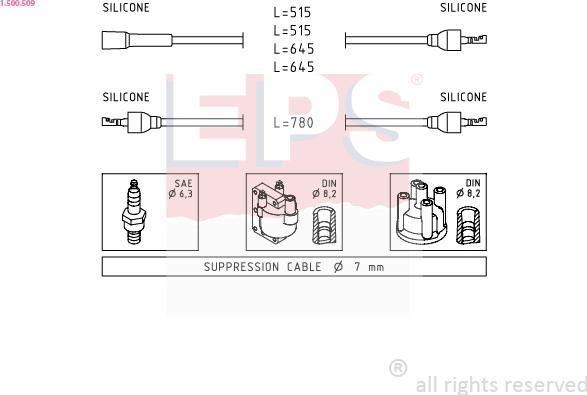 EPS 1.500.509 - Augstsprieguma vadu komplekts www.autospares.lv