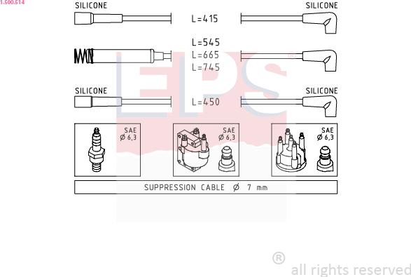 EPS 1.500.514 - Augstsprieguma vadu komplekts www.autospares.lv