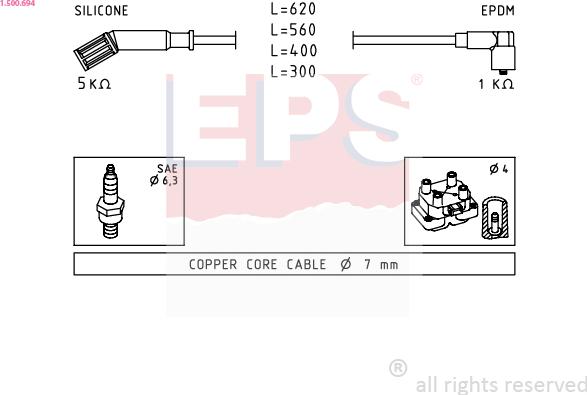 EPS 1.500.694 - Augstsprieguma vadu komplekts www.autospares.lv