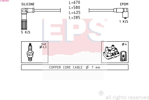 EPS 1.500.655 - Augstsprieguma vadu komplekts www.autospares.lv