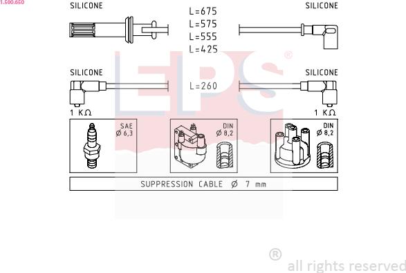 EPS 1.500.650 - Augstsprieguma vadu komplekts www.autospares.lv