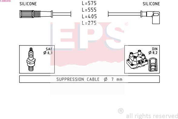 EPS 1.500.616 - Augstsprieguma vadu komplekts www.autospares.lv