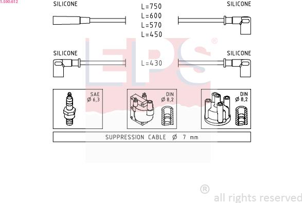 EPS 1.500.612 - Augstsprieguma vadu komplekts www.autospares.lv