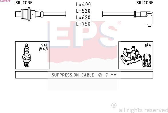 EPS 1.500.674 - Augstsprieguma vadu komplekts www.autospares.lv