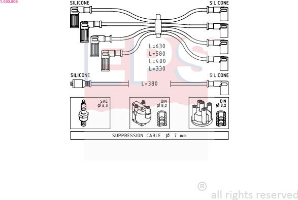 EPS 1.500.808 - Augstsprieguma vadu komplekts www.autospares.lv