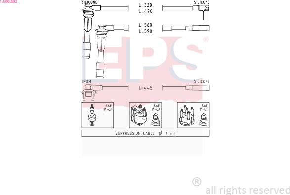 EPS 1.500.802 - Augstsprieguma vadu komplekts www.autospares.lv