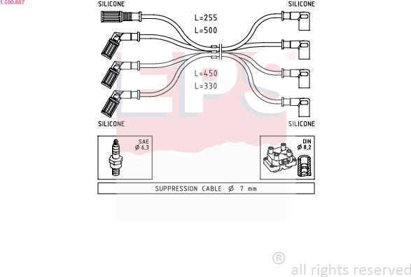 EPS 1.500.887 - Augstsprieguma vadu komplekts www.autospares.lv