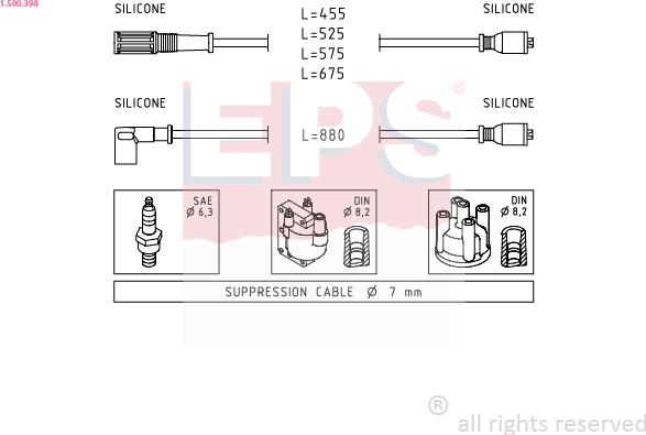 EPS 1.500.398 - Augstsprieguma vadu komplekts www.autospares.lv