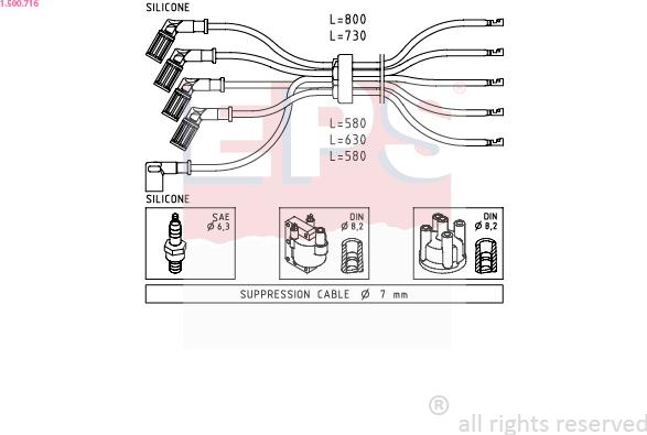 EPS 1.500.716 - Augstsprieguma vadu komplekts www.autospares.lv