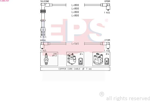 EPS 1.500.737 - Augstsprieguma vadu komplekts www.autospares.lv