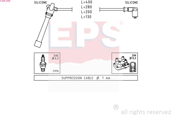 EPS 1.501.504 - Augstsprieguma vadu komplekts www.autospares.lv