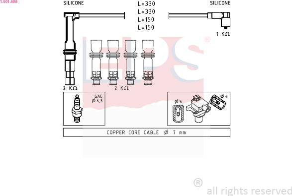 EPS 1.501.608 - Augstsprieguma vadu komplekts www.autospares.lv