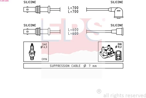 EPS 1.501.835 - Augstsprieguma vadu komplekts www.autospares.lv