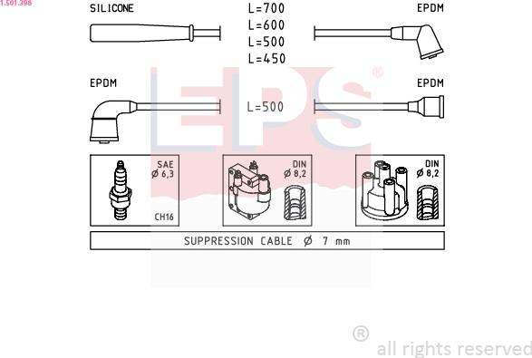 EPS 1.501.398 - Augstsprieguma vadu komplekts www.autospares.lv