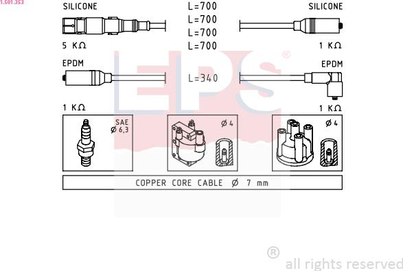 EPS 1.501.353 - Augstsprieguma vadu komplekts www.autospares.lv