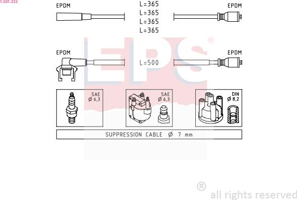 EPS 1.501.332 - Augstsprieguma vadu komplekts www.autospares.lv