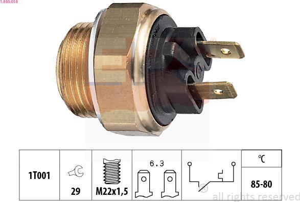 EPS 1.850.018 - Temperature Switch, radiator / air conditioner fan www.autospares.lv