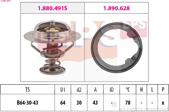 EPS 1.880.496 - Termostats, Dzesēšanas šķidrums www.autospares.lv