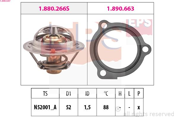 EPS 1.880.647 - Coolant thermostat / housing www.autospares.lv