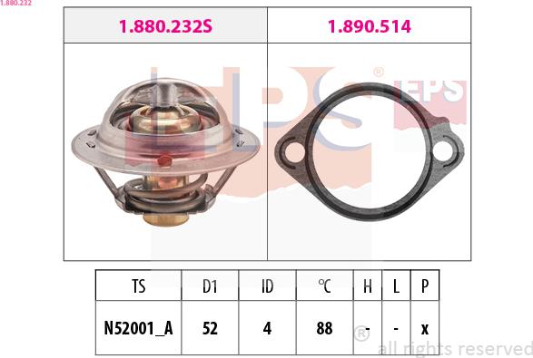 EPS 1.880.232 - Coolant thermostat / housing www.autospares.lv