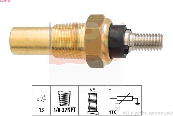 EPS 1.830.180 - Devējs, Dzesēšanas šķidruma temperatūra www.autospares.lv