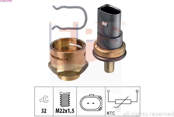 EPS 1.830.278K - Devējs, Dzesēšanas šķidruma temperatūra www.autospares.lv