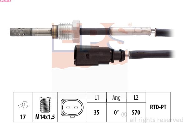 EPS 1.220.062 - Датчик, температура выхлопных газов www.autospares.lv