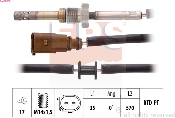 EPS 1.220.075 - Датчик, температура выхлопных газов www.autospares.lv