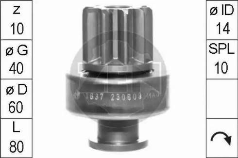 ERA 225698 - Pinion, bendix, starter www.autospares.lv