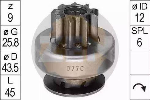 ERA 225327 - Ведущая шестерня, бендикс, стартер www.autospares.lv