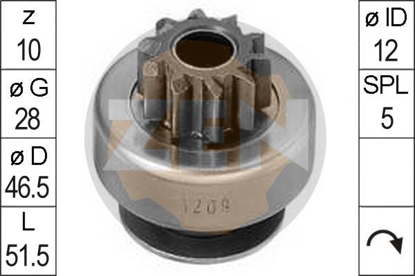 ERA ZN1209 - Ведущая шестерня, бендикс, стартер www.autospares.lv