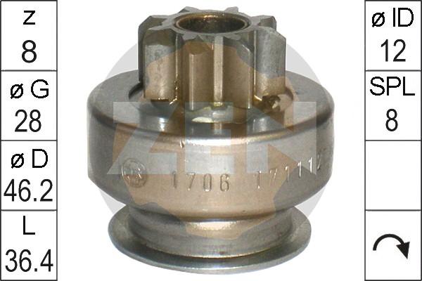 ERA ZN1706 - Ведущая шестерня, бендикс, стартер www.autospares.lv