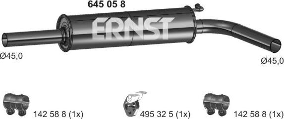 ERNST 645058 - Vidējais izpl. gāzu trokšņa slāpētājs www.autospares.lv